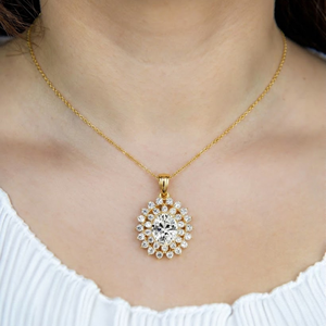 Collier pendentif Halo Sunburst en or pur 14 carats avec diamant ovale cultivé en laboratoire, bijoux fins pour femmes, cadeau d'anniversaire - Product Image 2