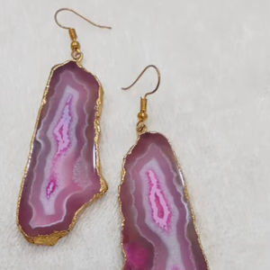 Boucles d'oreilles en pierre Druzy plaquées or Micron faites à la main Bijoux en laiton naturel - Product Image 2