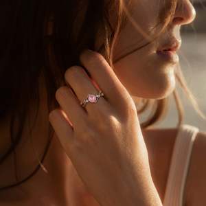 Jeulia Parallel Meet Bypass Vine Leaf Engagement Ring with Pink Sunflare Cut Diamond - Product Image 6