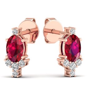 Aretes REYES, Atractivos, de Plata de Ley 925, con Corte Ovalado, Gema de Rubí de 1 Quilate con Moissanita, Cierre de Rosca, Joyería Fina - Product Image 1