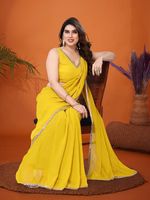 Saree de poids léger uni en georgette unie avec miroir, style moderne en dentelle, parfait pour toutes les occasions