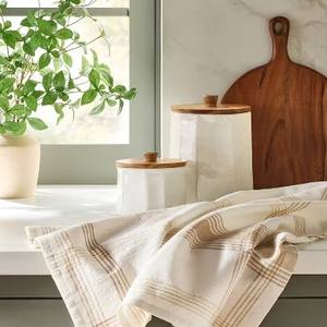 Pot de rangement en céramique moderne avec couvercle en bois, boîte hermétique pour cuisine, élégant organisateur de comptoir pour thé, café, sucre - Product Image 3