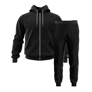 Ensemble de survêtement d'hiver pour hommes légers deux pièces à capuche fermeture à cordon 100% vêtements de sport en coton - Product Image 2