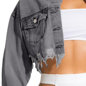 Chaquetas de mujer recortadas Jean moda corta genuina chaqueta de mezclilla ligera ajustada elástica con bolsillos ropa de moda - Product Image 6