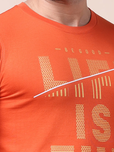 T-shirt 100% coton de haute qualité Orange avec manches longues et col rond Impression à la mode confortable Vêtements décontractés polyvalents - Product Image 3