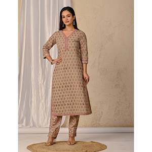 Green Butta <b>Block</b> <b>Printed</b> Cotton Kurta Pant Set Pakistani Ethnic Indian Pakistani Georgette Net Silk Stitched Party Wear - Product Image 3
