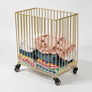 KPT68019 Portable Double-Tiered Clothing Organizer Powder-Coated Iron <b>Laundry</b> Basket for Bathroom <b>Standing</b> Type for Cleaning Use - Product Image 1