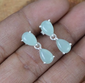 Aqua calcédoine fait à la main Spinner boucles d'oreilles bijoux classique filles 925 argent Sterling pierre naturelle 925 timbre bijoux - Product Image 2