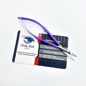 Tijeras de resorte moradas PS con logotipo personalizado, pinzas para cejas de acero inoxidable con hoja curva para pestañas Microquirúrgicas para dar forma a las cejas - Product Image 6