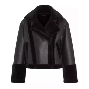 Chaqueta de piel de oveja negra de piel de oveja auténtica para mujer, abrigo superventas, ropa de calle, chaqueta Bomber elegante para mujer - Product Image 1