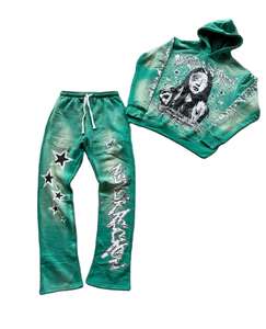 Sweat à capuche vintage personnalisé et pantalon de survêtement jogger deux pièces ensemble coton lourd soleil délavé à l'acide hommes survêtements - Product Image 1