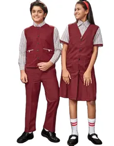 Wholesale Burgundy School Uniform Set Custom Logo Boys and Girls 3 piece High School Uniform