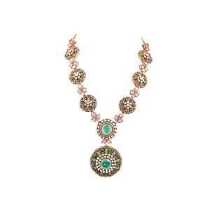 Ensemble collier et boucles d'oreilles tendance Gajaah en argent sterling 925 avec pierre verte émeraude, bijoux de mariée et de fête en argent pur de qualité supérieure - Product Image 2