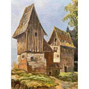 100% dipinto a mano 36x24 pollici pittura a olio campo classico con paesaggio di casa della scogliera foglia disegno astratto incorniciato tela regalo - Product Image 1