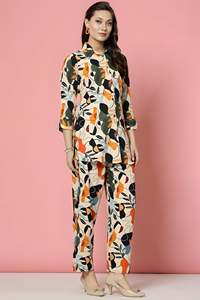 Main bloc coton imprimé multicolore femmes ethnique imprimé fleuri décontracté écologique séchage rapide chemises et pyjama cordon ensemble - Product Image 6