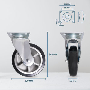 CCE 8 Inch Black Rubber Flat Free <b>Roller</b> Caster Wheels with 660-lbs Load Capacity Top Plate Mounting - Product Image 2