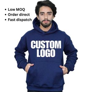 Custom Logo Navy Blue <b>Men</b> Cotton Oversized <b>Hoodies</b> 400 Gsm Low MOQ Competitive Price RTS Ready to Ship Screen Print Embroidery - Product Image 1