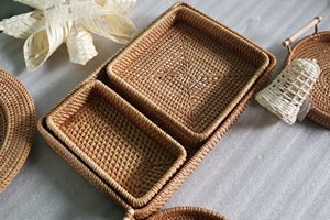 Bandeja de mimbre tejida a mano Bandeja de mimbre natural para servir para decoración y organización del hogar Respetuoso con el medio ambiente Hecho en Vietnam - Product Image 3