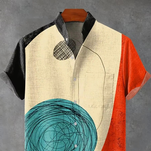 2025 hombres de lujo elegante Retro arte verano manga corta para Polo cómodo Casual botón Top hecho de tela de Jersey - Product Image 6