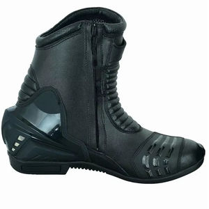 Bottes de moto en cuir noir personnalisées de haute qualité pour hommes avec finition haut de gamme, semelle durable, protection et confort de conduite - Product Image 1