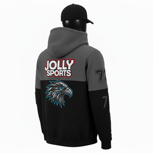 Sudadera con Capucha Premium de 320 g/m², Felpa de Algodón Suave, Diseño de Paneles en Dos Tonos Gris y Negro, Logotipo Bordado Personalizado, Sudadera Básica - Product Image 5