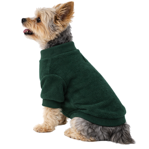Dark Green Fleece Dog Sweatshirt Soft Warm Pullover with Ribbed Collar Cozy Winter Pet Clothing for Small Dogs - Product Image 3