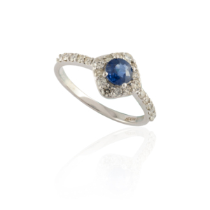 Bague empilable minimaliste en or blanc K14 fin en gros saphir bleu et diamant à la mode pour les mariages - Product Image 2