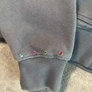 Sweat à capuche surdimensionné pour homme en molleton lourd de marque de créateur OEM, streetwear, lavage à l'acide, strass, molleton lourd - Product Image 3