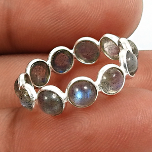 Piedra preciosa de labradorita de Fuego Azul, anillo de banda bonita de forma redonda, joyería hecha a mano de Plata de Ley 925 para uso diario, joyería fina - Product Image 4