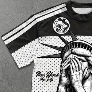 T-shirt à col rond ample en coton 100% tricoté, coupe ample, impression graphique personnalisée, streetwear, manches courtes pour homme - Product Image 2