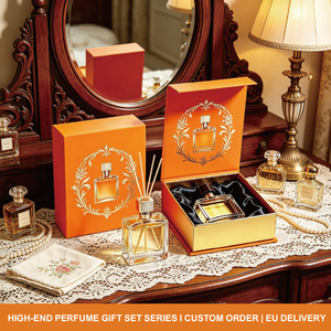 Caja de Regalo de Perfume Naranja de Lujo con Lazo Plateado, Cierre Magnético, Logotipo Personalizado, Estuche Rígido con Lámina Dorada para Fragancias de 100 ml - Product Image 6