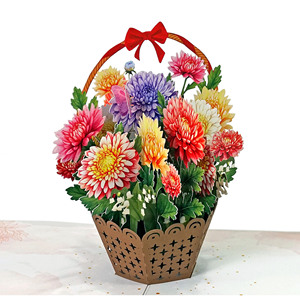 Tarjetas de Felicitación con Diseño 3D de Cesta de Flores de Papel Hecho a Mano, Regalo Empresarial - Product Image 1