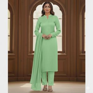 Cómodo Salwar Kameez Formal de Invierno de Color Sólido con Bordado para Mujer, Vestido de Fiesta Indio Pakistaní Listo para Usar, Tela de Lino - Product Image 3