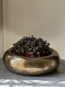 Maceta dorada redonda en forma de donut decorativa hecha a mano de aluminio fundido para bonsái y plantas suculentas - Product Image 4