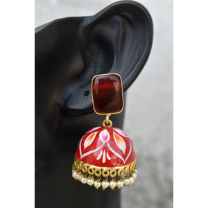 Boucles d'oreilles jhumki en perles de pierre de laiton pour filles et femmes - Product Image 4