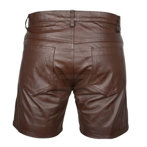 Made Pakistan Men Casual Leather <b>Shorts</b> Mid Solid Pattern Breathable <b>Waterproof</b> Elastic Low Price Plain Dyed OEM Service - Product Image 2