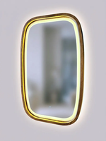 Miroir LED rectangulaire arrondi en bois CE pour salle de bain et salon, avec fonction anti-buée et interrupteur tactile en option