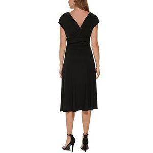 Abito Midi Nero da Donna DKNY con Scollo a V, Taglia 14, Formale da Sera, Linea ad A, con Spacco, Lungo al Ginocchio, Invernale, in Poliestere, Arricciato, Naturale - Product Image 2