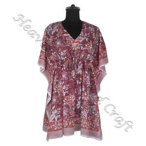 Kaftan de algodón con estampado de bloque de mano, caftán indio hecho a mano KFCS124 Abaya Kaftan, caftán árabe Jalabiya Dubai, estampado de bloque de mano a la moda - Product Image 1