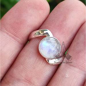 Rainbow Moonstone Handmade <b>Statement</b> <b>Ring</b> Sterling Silver 18K Boho Gift for Her Anniversary Birthday Christmas Valentine's Day - Product Image 1