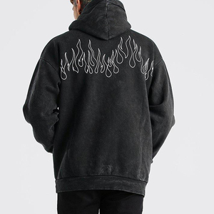 Sweat à capuche pour homme 100 % coton délavé, écologique, avec poche, logo personnalisé, thermique, manches longues, coupe oversize, streetwear, pull pour l'hiver - Product Image 2