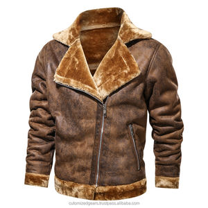 Chaqueta de Motociclista Retro Vintage para Hombre, de Cuero Genuino, Impermeable, Transpirable, con Cierre, Cuello Alto de Lana, Opción de Talla Grande - Product Image 1