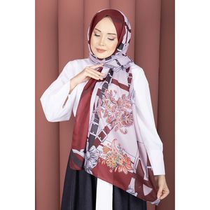 Écharpe carrée en soie premium à motif ceinture, série d'écharpes premium bordeaux - Product Image 1