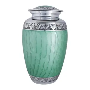 Creamy Green Engraved Aluminum Cremation Urn, Wholesale Funeral Supplies, Custom Logo Metal Urn for Human Ashes - Product Image 3