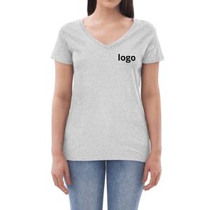 Camisetas con cuello en V para mujer de etiqueta privada, camisetas cómodas con cuello en V teñidas de Color sólido para mujer - Product Image 5