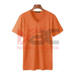 T-shirt col V pour homme 100% coton Logo personnalisé T-shirts vierges noirs pour homme - Product Image 6