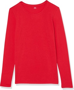 T-shirts rouges pour femmes sur mesure, t-shirts pour femmes bon marché, vêtements décontractés, tissu doux, t-shirts à manches longues - Product Image 1