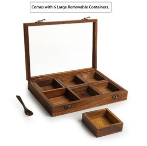 Masala Blends Boîte à épices artisanale avec cuillère en bois de Sesham 6 grands récipients contenant à épices avec cuillère en bois - Product Image 5