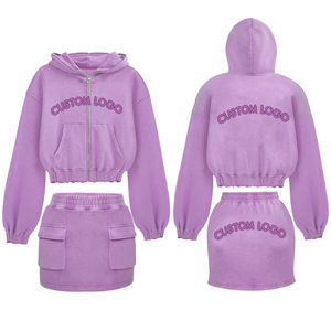 Buy 2025 New Fall Women <b>Long</b> Sleeve Solid Color Cropped Zipper Hoodie and Half <b>Skirt</b> 2 Piece Set Women Casual <b>Skirt</b> Set - Product Image 1