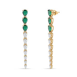 Boucles d'oreilles tendance en argent sterling doré avec émeraudes et diamants, pierres de 11,1 carats - Product Image 1